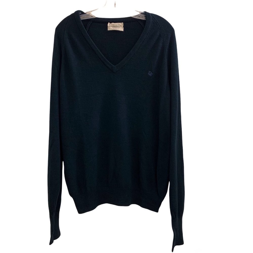 VINTAGE CHRISTIAN DIOR MEN NAVY V-NECK SWEATER